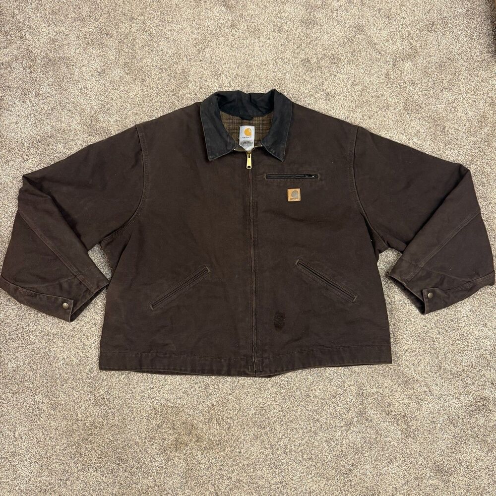 Vintage Carhartt J97 DKB Detroit Jacket Brown Duck Men’s 3XL Flannel Lined